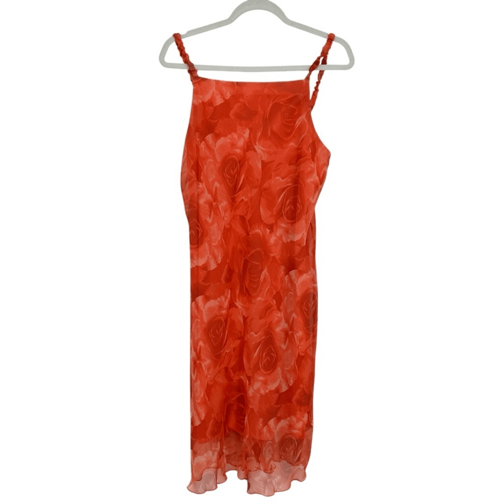 Vintage 90s Y2K Chiffon Dress Size S Floral Orange Knee Length Prom Bodycone